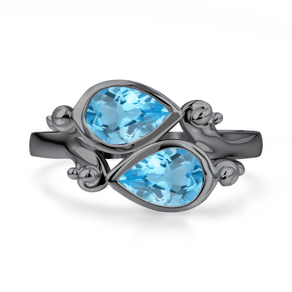 Swiss Blue Topaz Two Stone Bezel Set Ring - LUO Jewelry #metal_black finish sterling silver