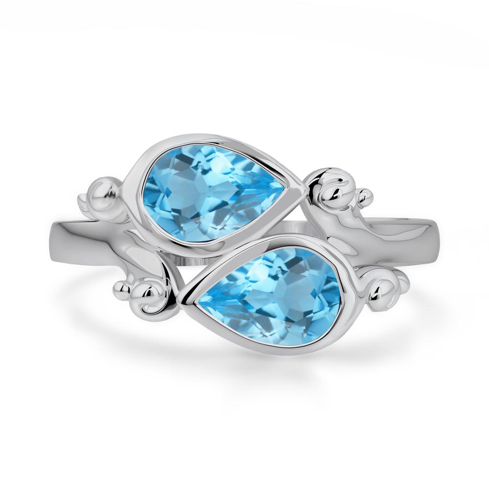 Swiss Blue Topaz Two Stone Bezel Set Ring - LUO Jewelry #metal_platinum