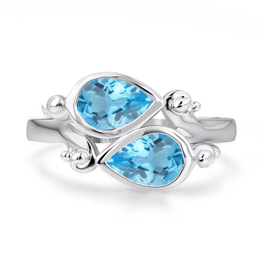 Swiss Blue Topaz Two Stone Bezel Set Ring - LUO Jewelry #metal_sterling silver