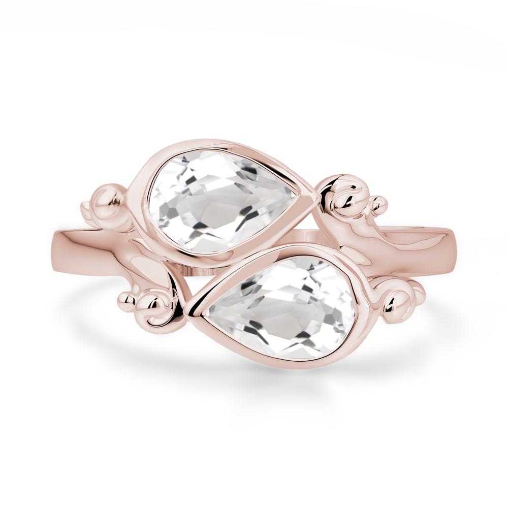 White Topaz Two Stone Bezel Set Ring - LUO Jewelry #metal_14k rose gold