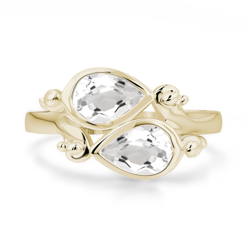 White Topaz Two Stone Bezel Set Ring - LUO Jewelry #metal_14k yellow gold