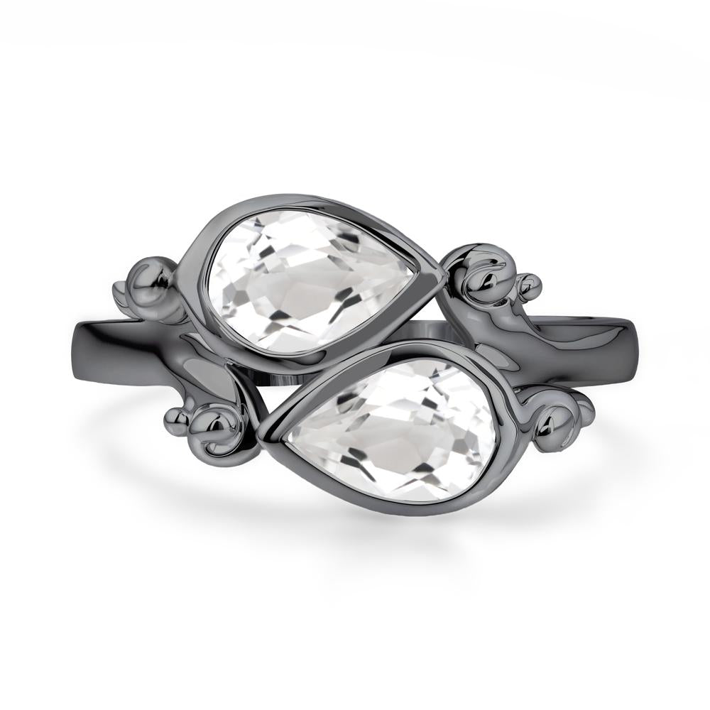 White Topaz Two Stone Bezel Set Ring - LUO Jewelry #metal_black finish sterling silver