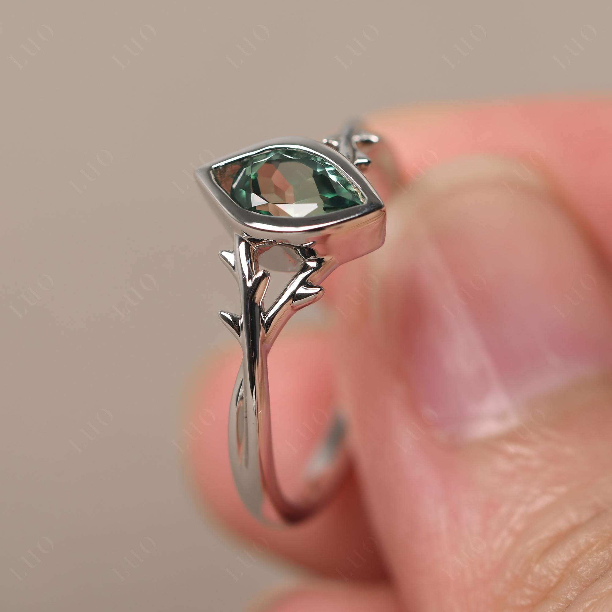 Green Sapphire Twig Bezel Set Ring - LUO Jewelry
