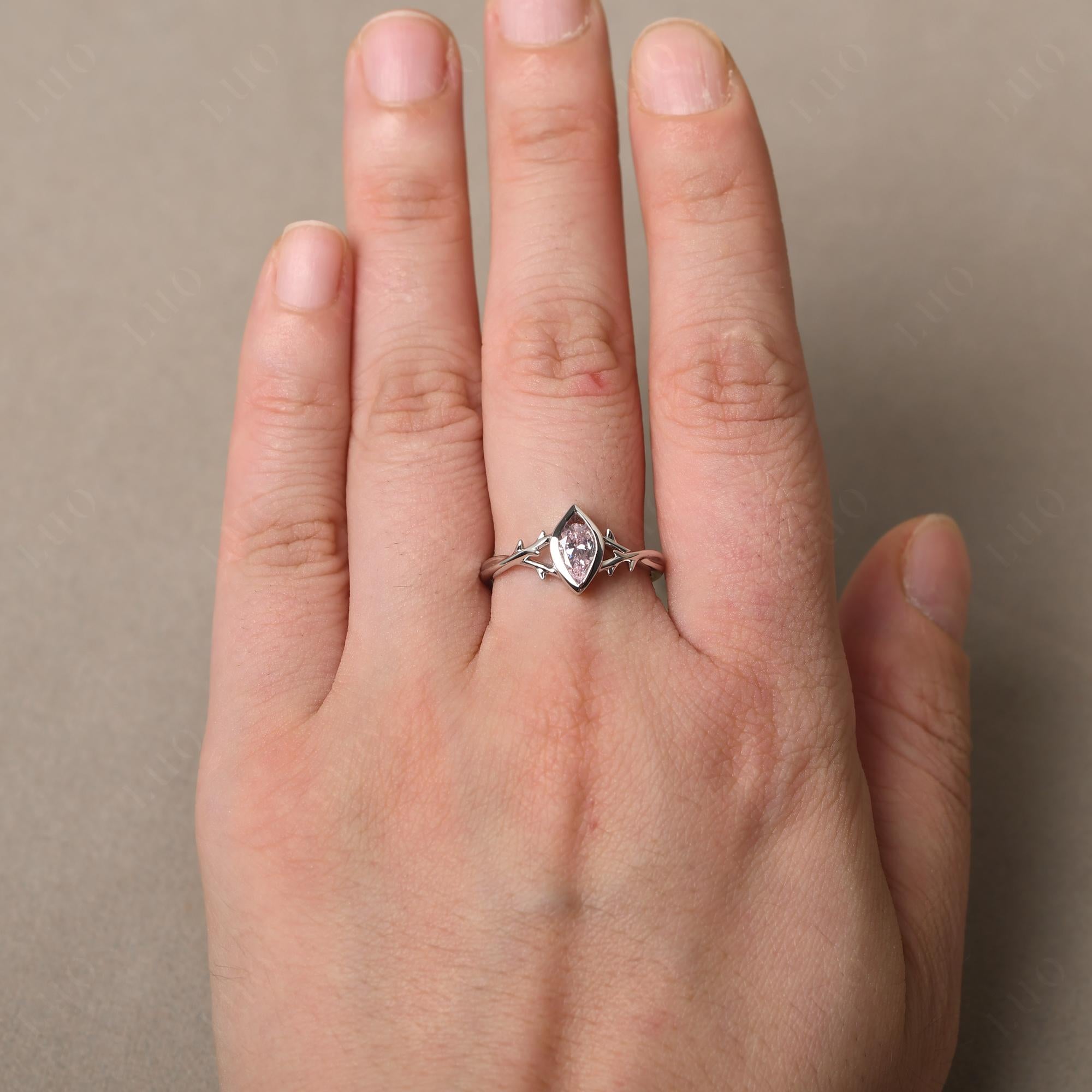 Pink Cubic Zirconia Twig Bezel Set Ring - LUO Jewelry