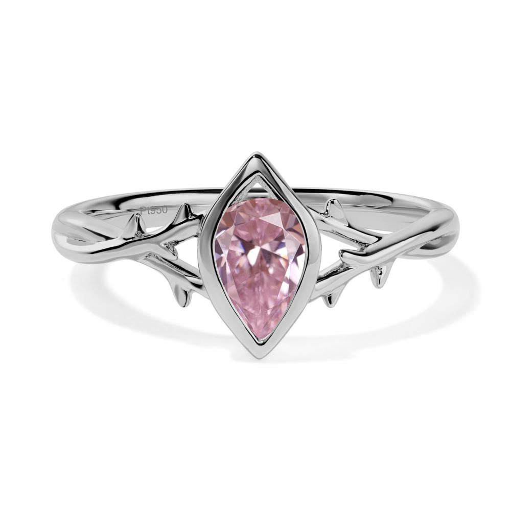 Pink Cubic Zirconia Twig Bezel Set Ring - LUO Jewelry #metal_platinum