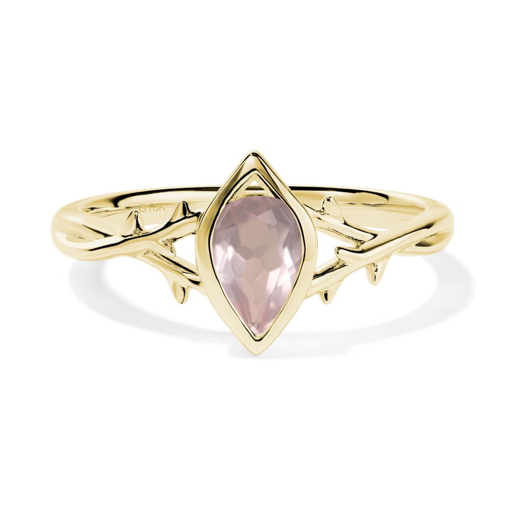 Rose Quartz Twig Bezel Set Ring - LUO Jewelry #metal_18k yellow gold