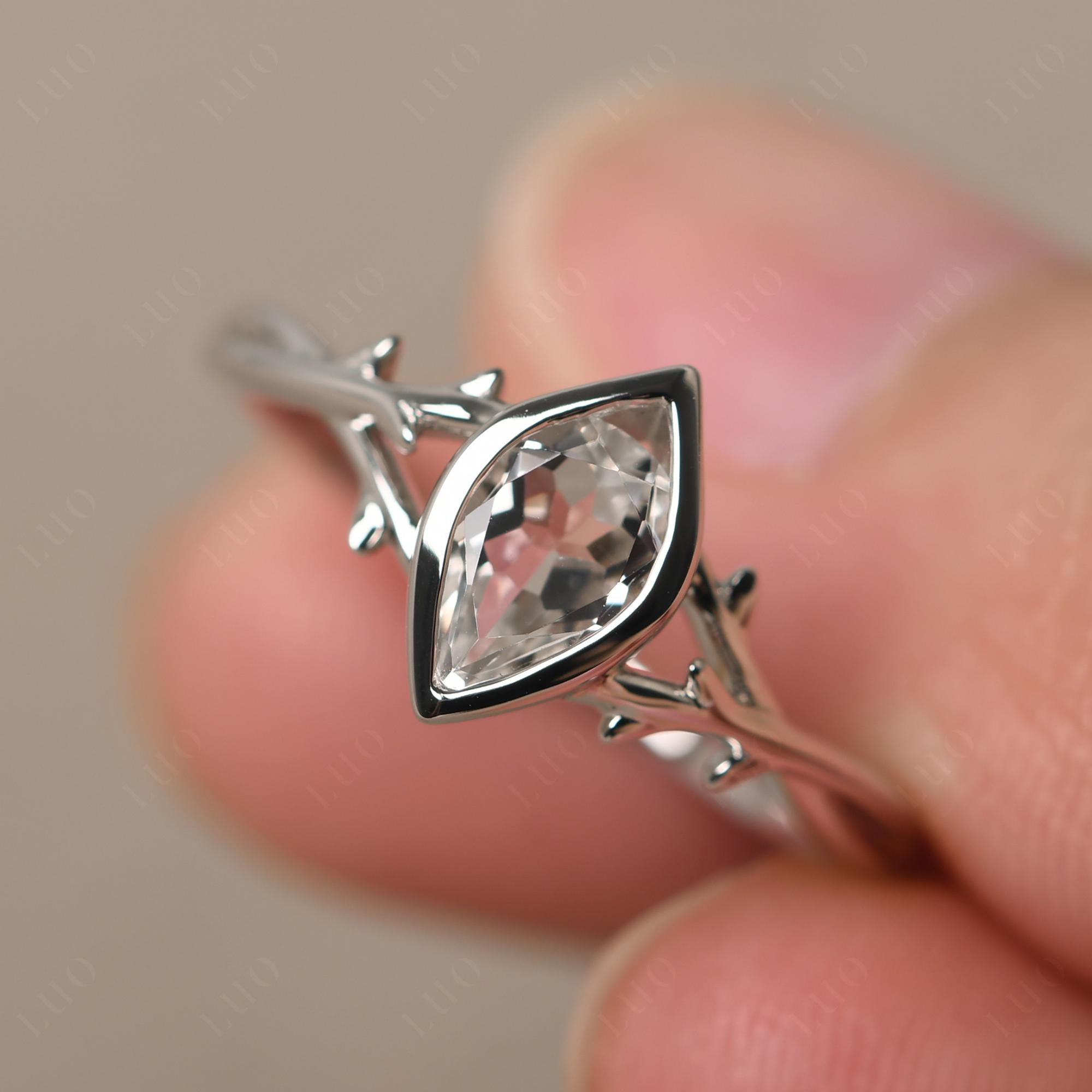 White Topaz Twig Bezel Set Ring - LUO Jewelry