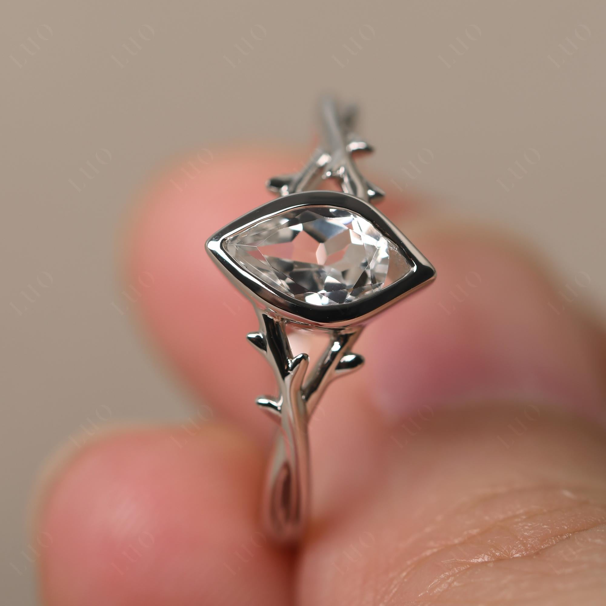 White Topaz Twig Bezel Set Ring - LUO Jewelry