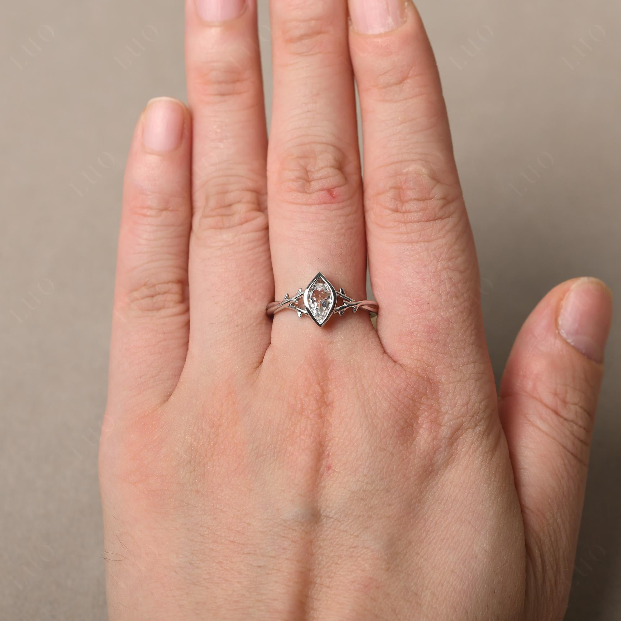 White Topaz Twig Bezel Set Ring - LUO Jewelry