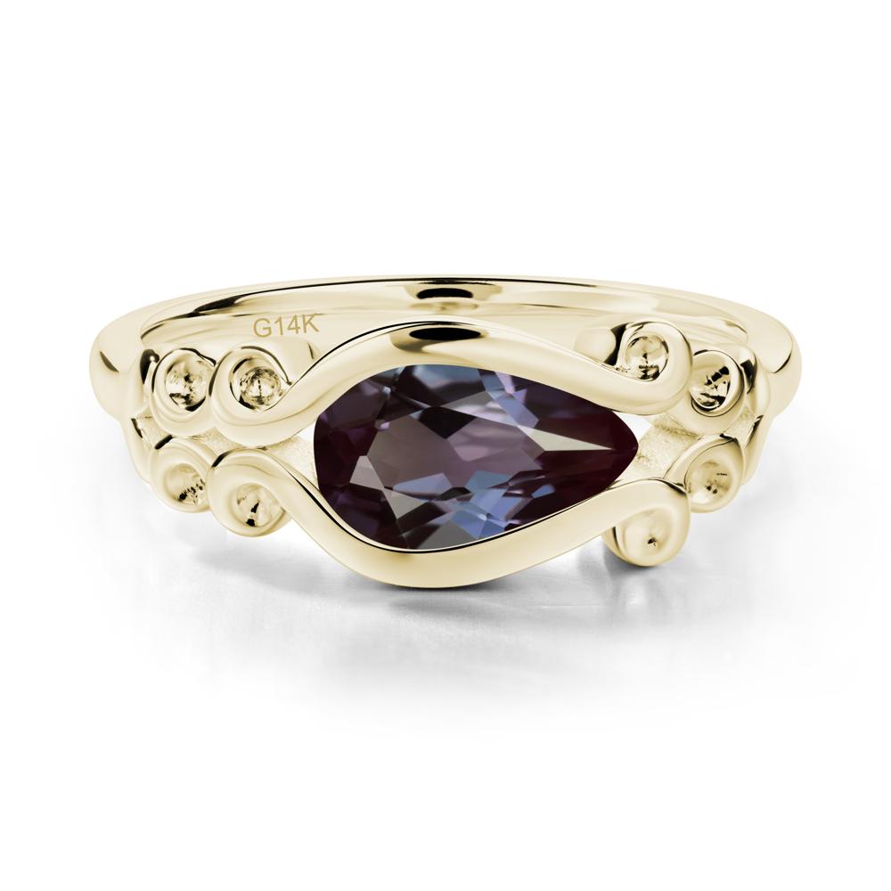 Pear Shaped Alexandrite Scroll Ring - LUO Jewelry #metal_14k yellow gold