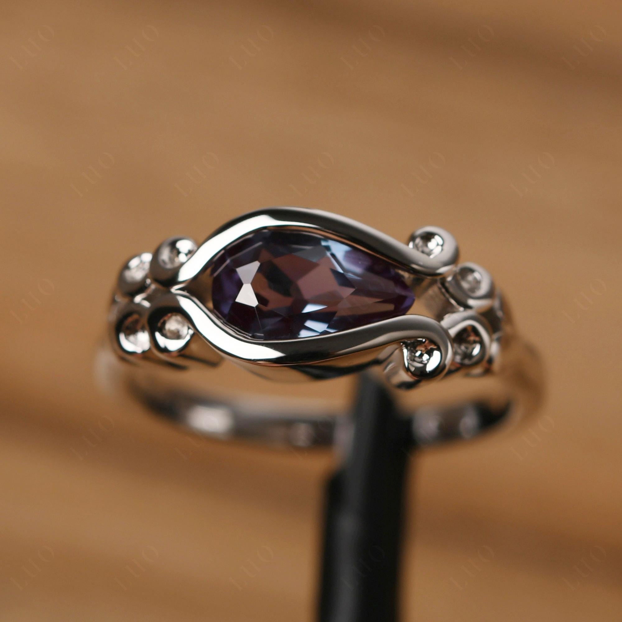 Pear Shaped Alexandrite Scroll Ring - LUO Jewelry