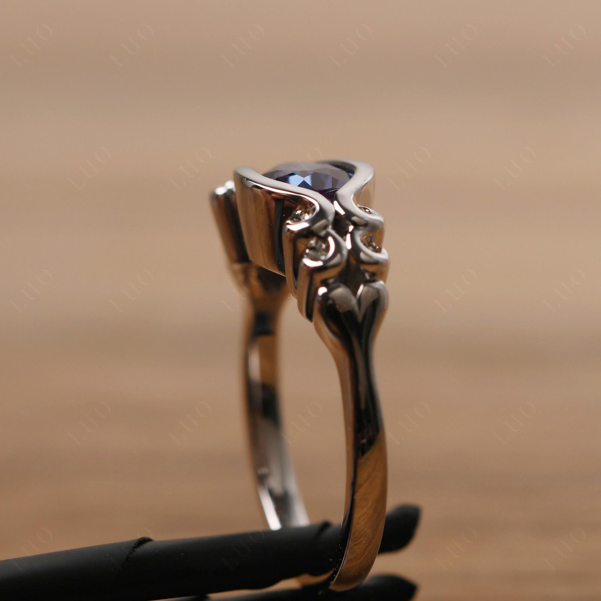 Pear Shaped Alexandrite Scroll Ring - LUO Jewelry