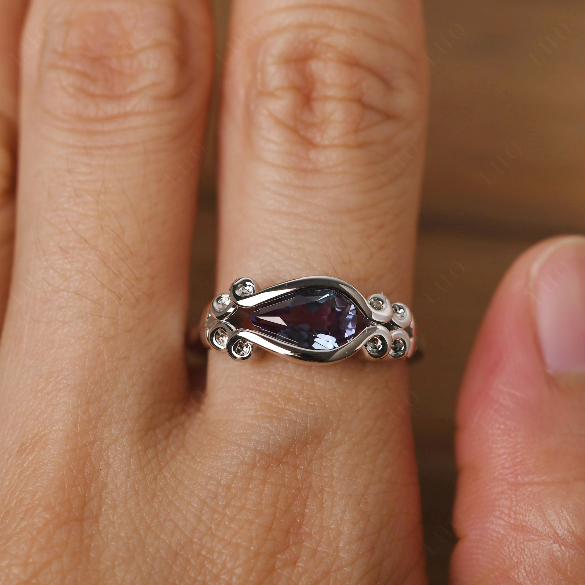 Pear Shaped Alexandrite Scroll Ring - LUO Jewelry
