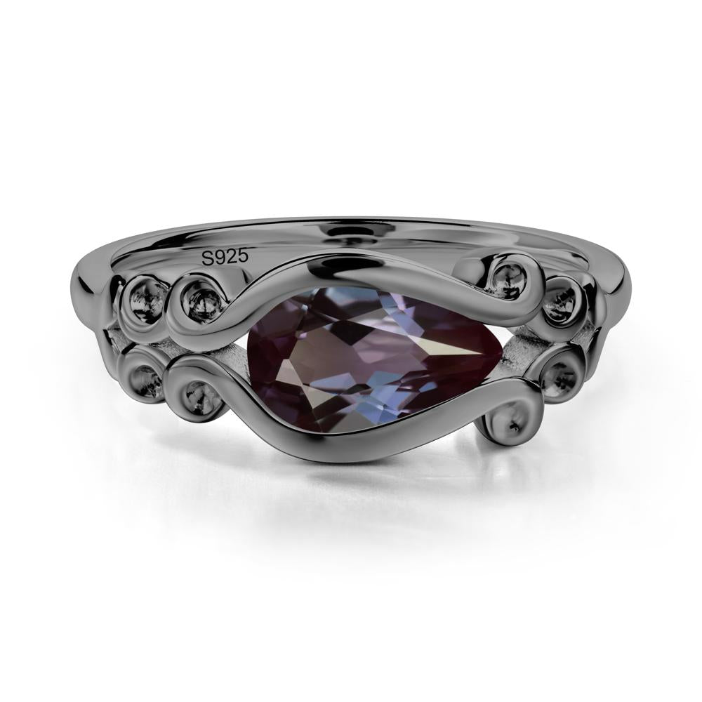 Pear Shaped Alexandrite Scroll Ring - LUO Jewelry #metal_black finish sterling silver
