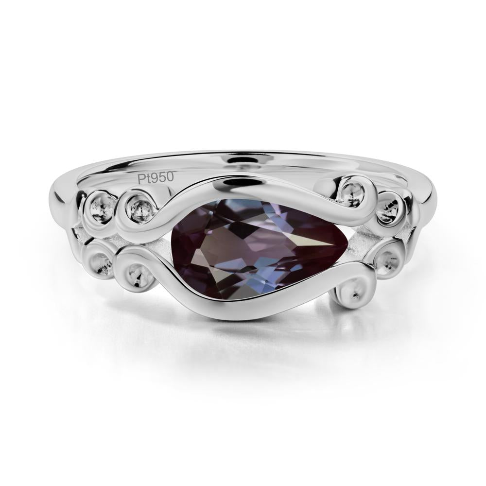 Pear Shaped Alexandrite Scroll Ring - LUO Jewelry #metal_platinum