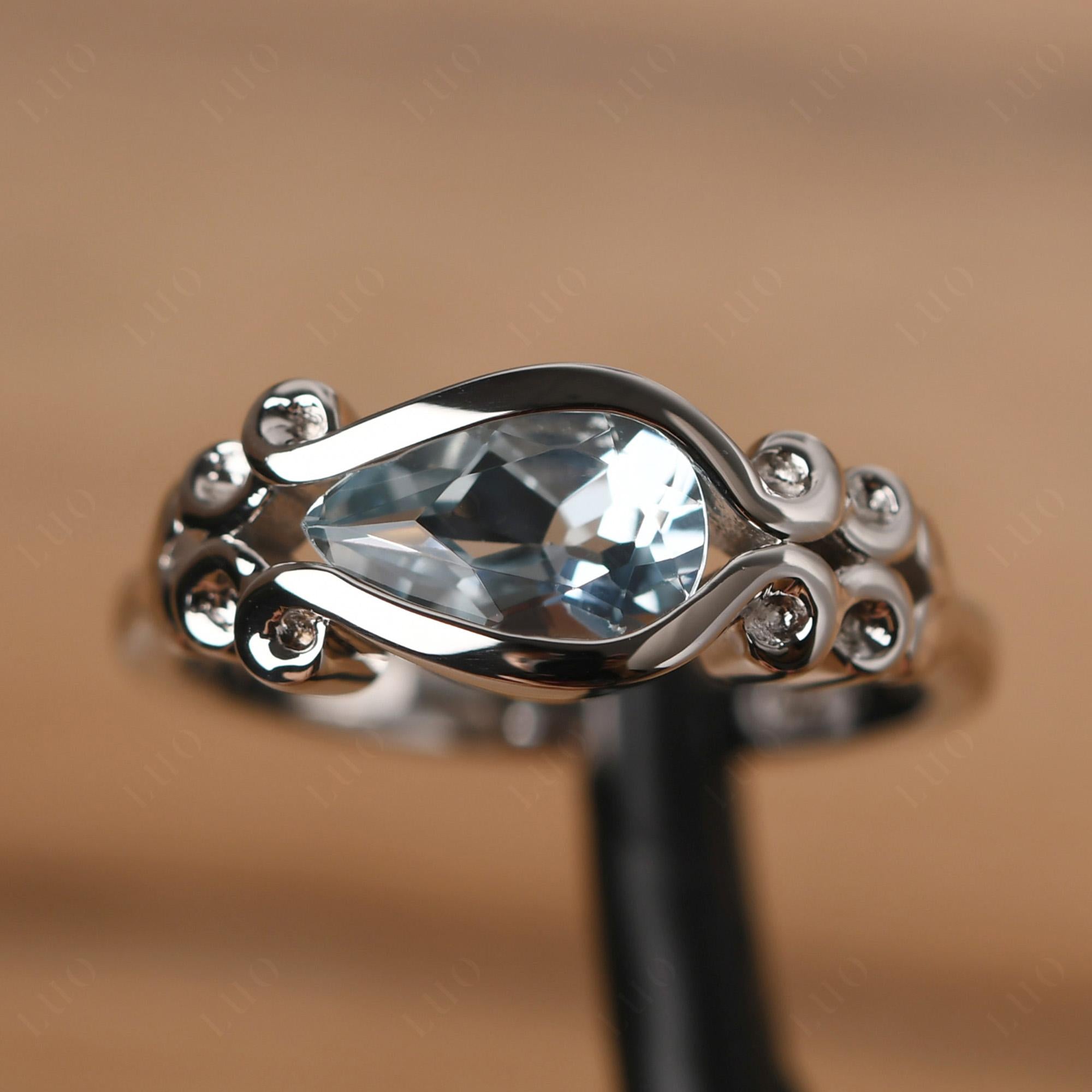 Pear Shaped Aquamarine Scroll Ring - LUO Jewelry