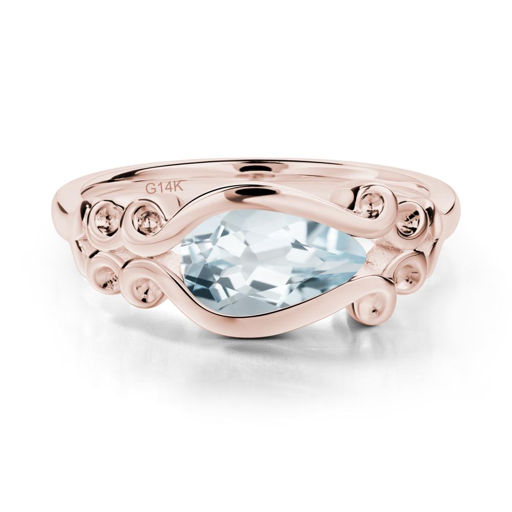 Pear Shaped Aquamarine Scroll Ring - LUO Jewelry #metal_14k rose gold