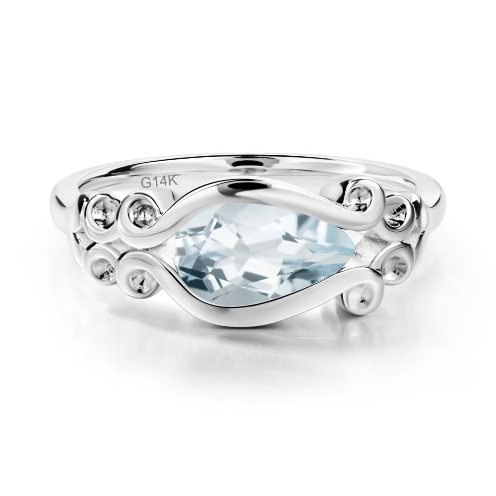 Pear Shaped Aquamarine Scroll Ring - LUO Jewelry #metal_14k white gold