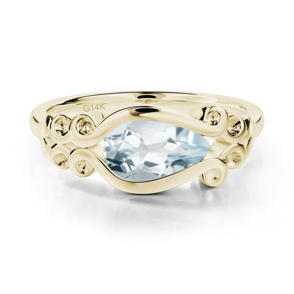 Pear Shaped Aquamarine Scroll Ring - LUO Jewelry #metal_14k yellow gold