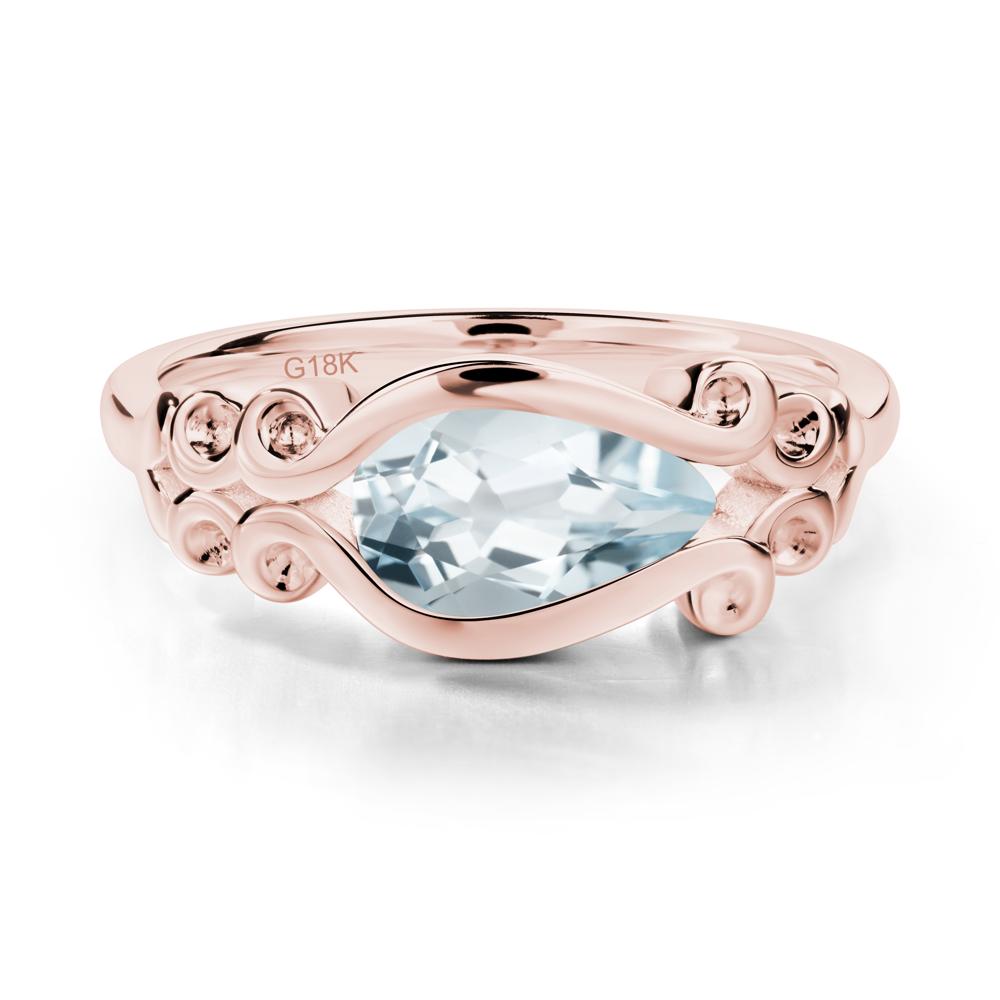 Pear Shaped Aquamarine Scroll Ring - LUO Jewelry #metal_18k rose gold