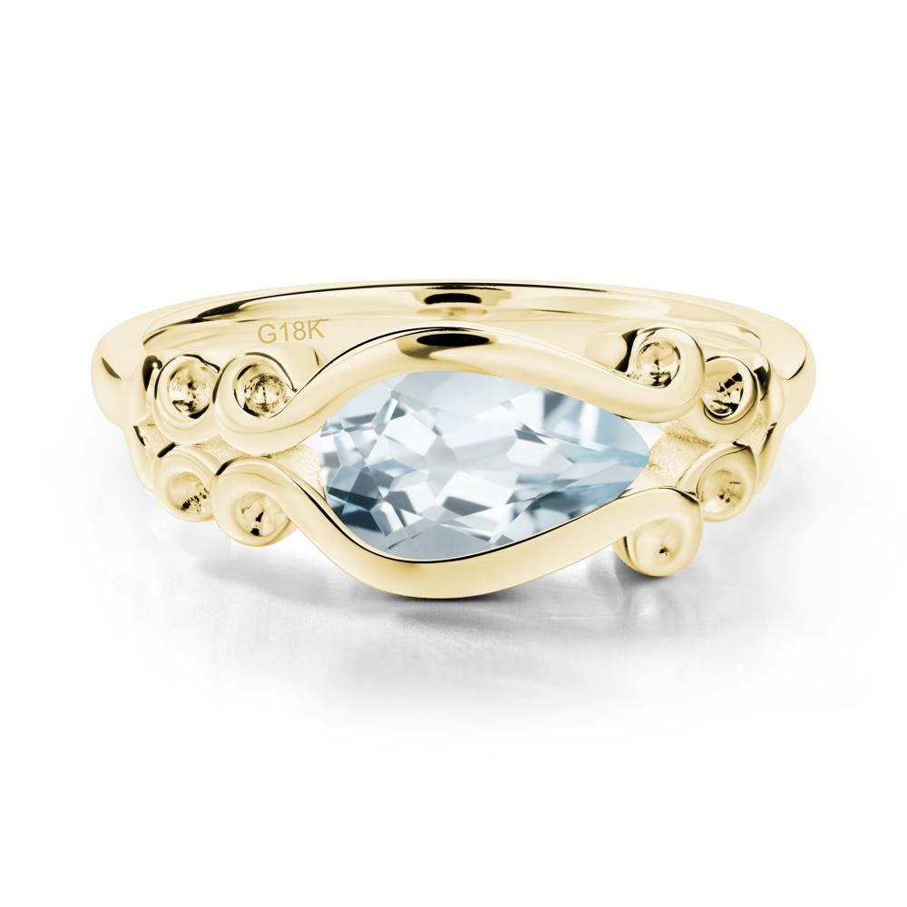 Pear Shaped Aquamarine Scroll Ring - LUO Jewelry #metal_18k yellow gold