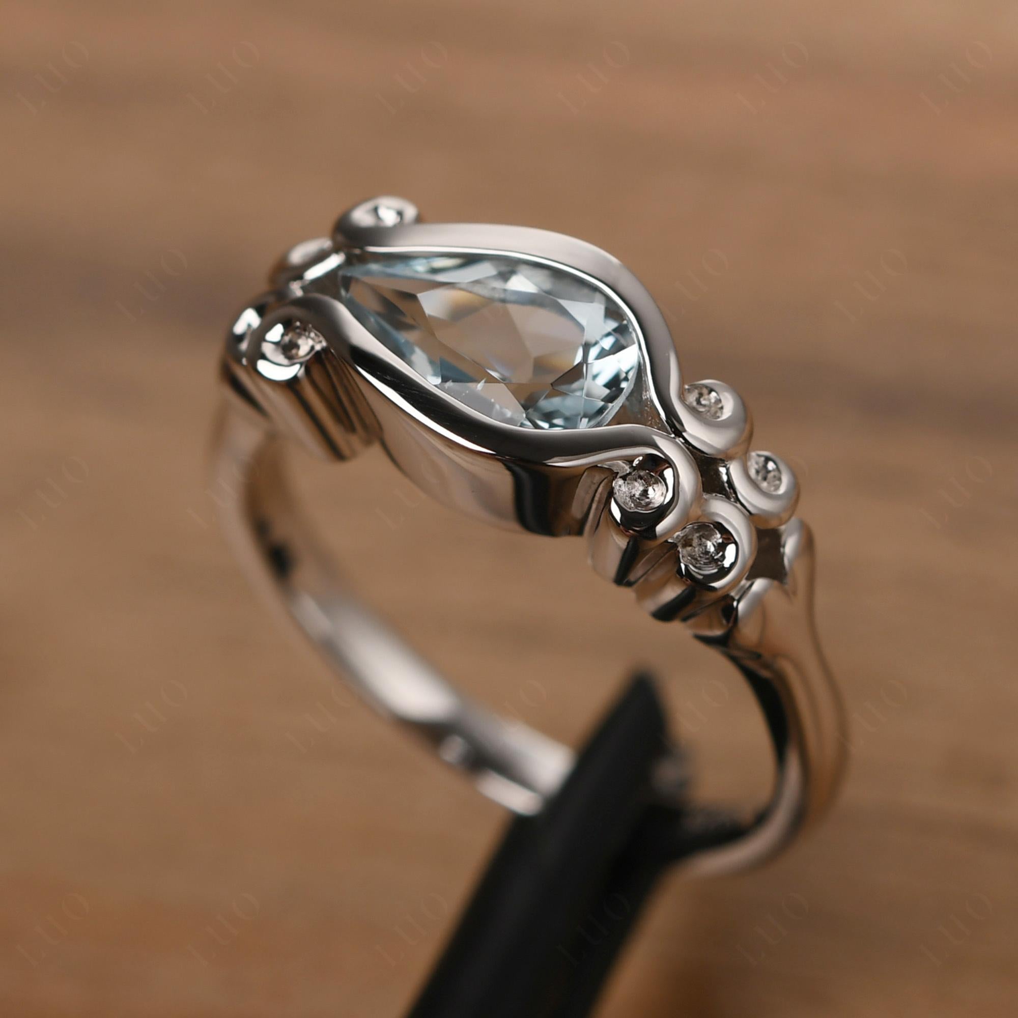 Pear Shaped Aquamarine Scroll Ring - LUO Jewelry
