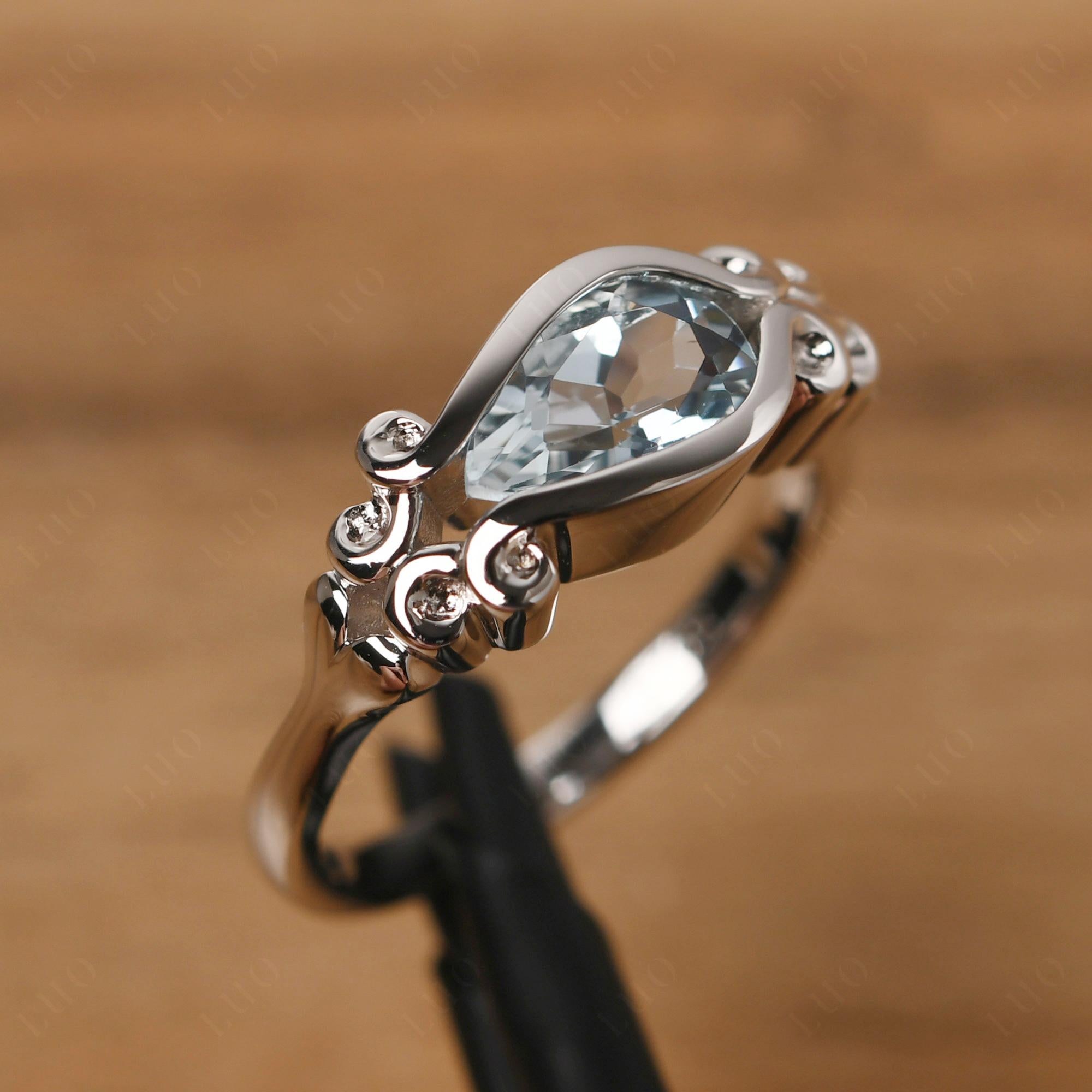 Pear Shaped Aquamarine Scroll Ring - LUO Jewelry