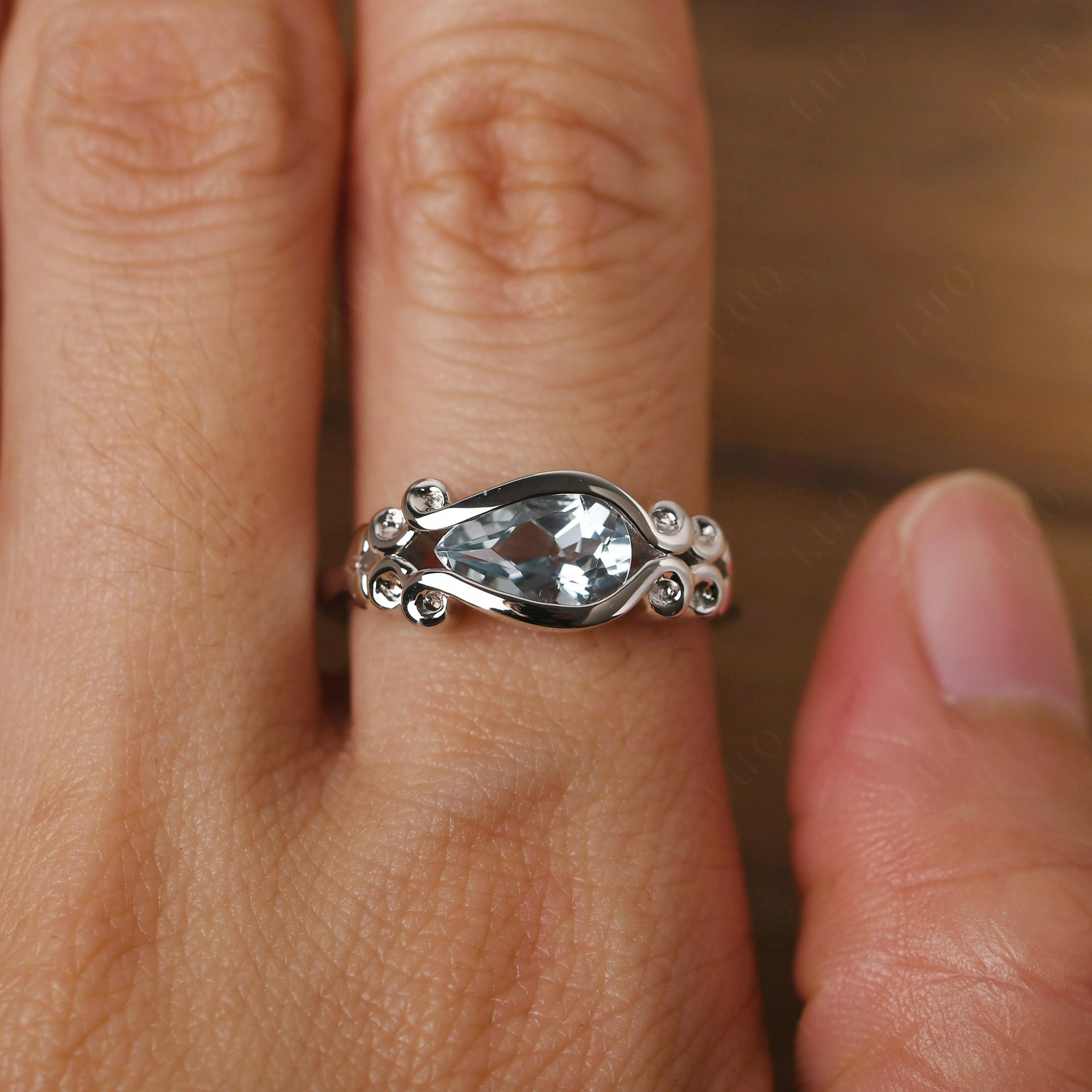 Pear Shaped Aquamarine Scroll Ring - LUO Jewelry