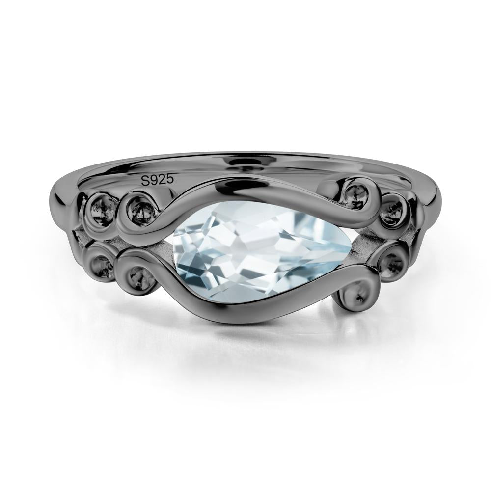 Pear Shaped Aquamarine Scroll Ring - LUO Jewelry #metal_black finish sterling silver