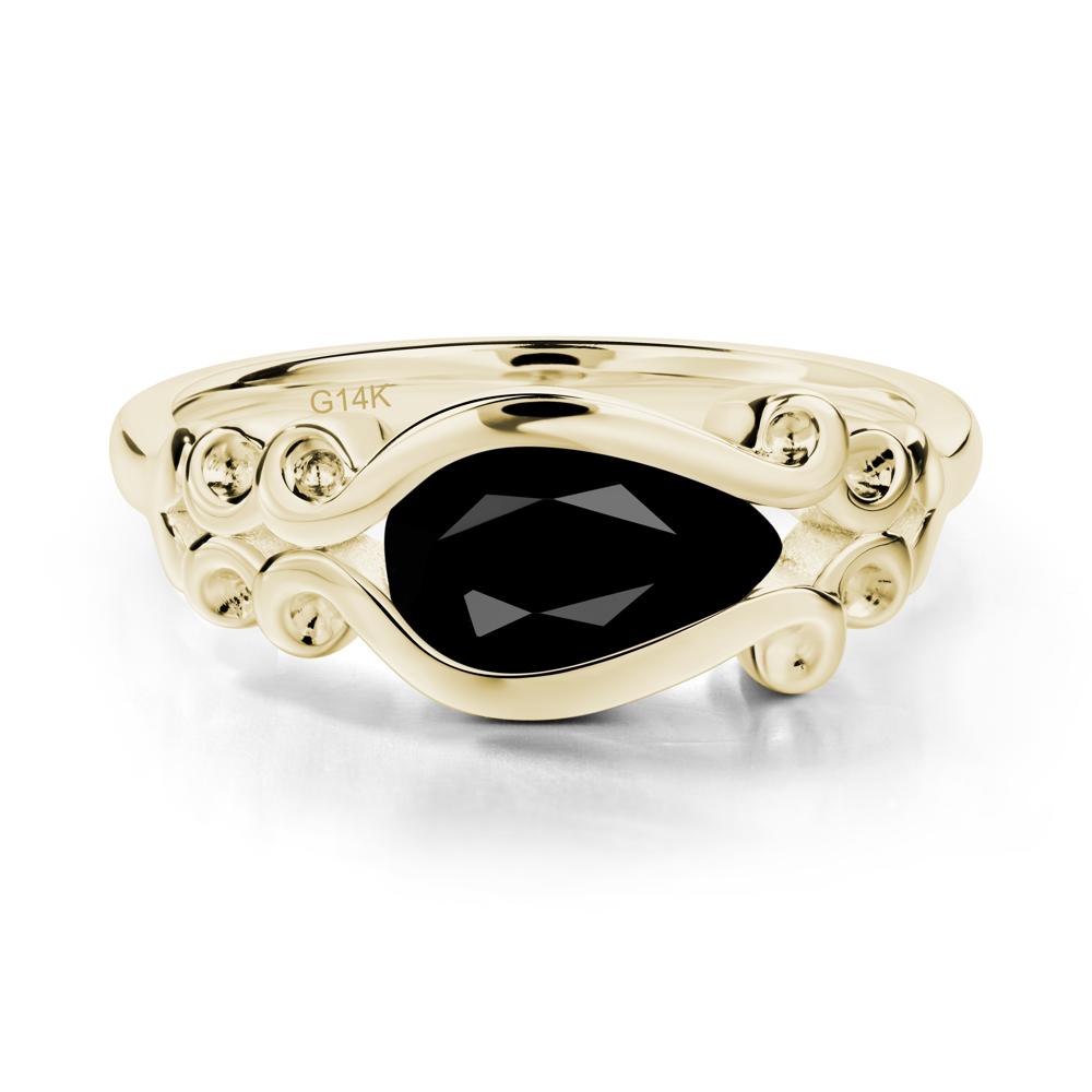 Black Spinel Scrollwork Ring - LUO Jewelry #metal_14k yellow gold
