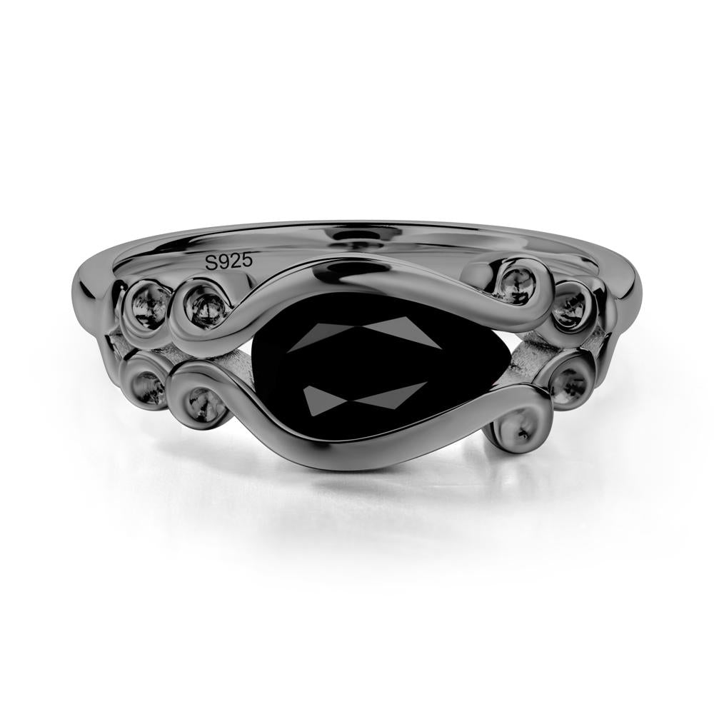 Black Spinel Scrollwork Ring - LUO Jewelry #metal_black finish sterling silver