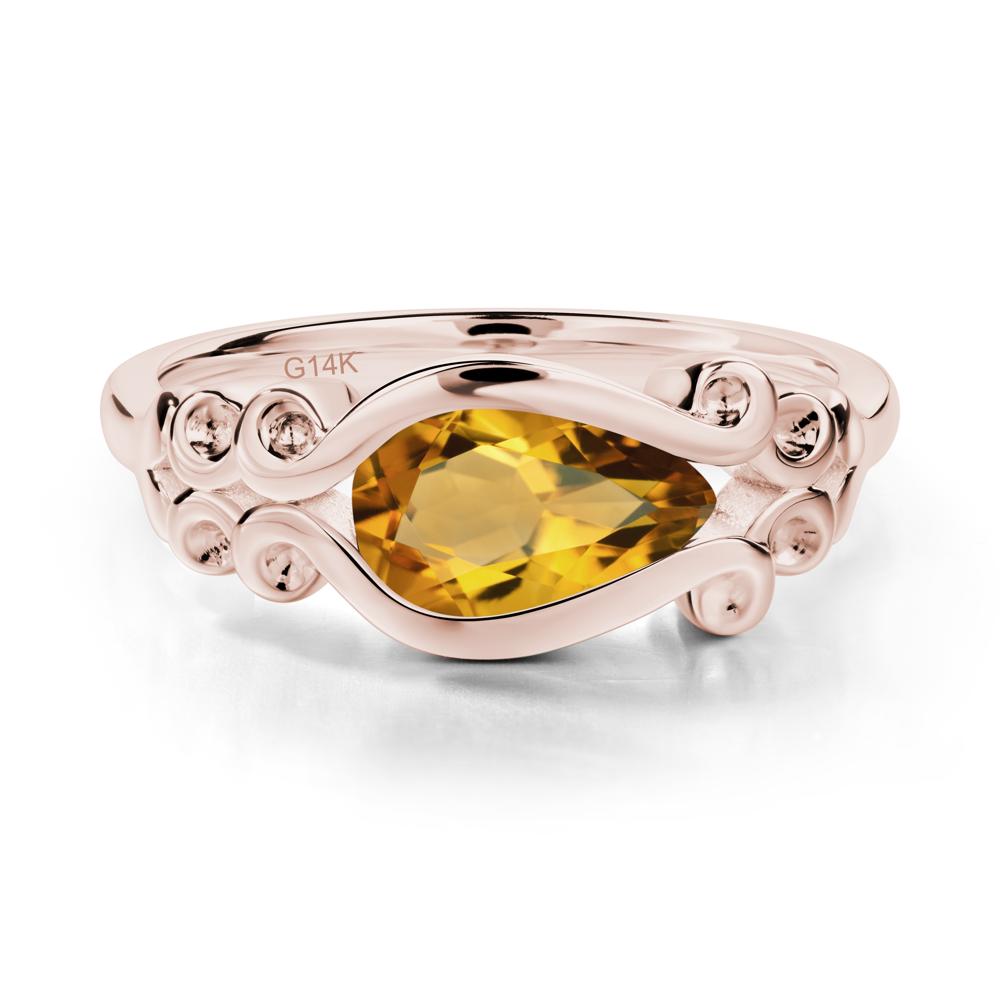 Pear Shaped Citrine Scroll Ring - LUO Jewelry #metal_14k rose gold
