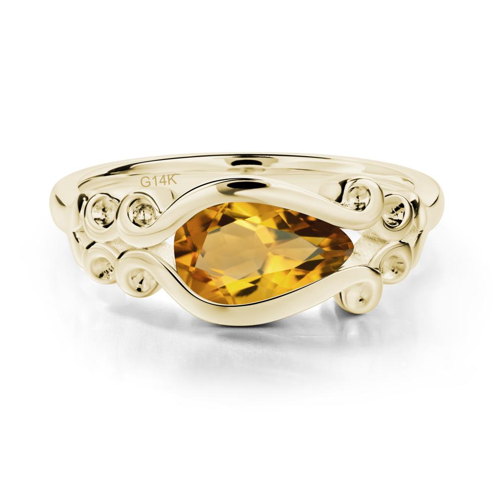 Pear Shaped Citrine Scroll Ring - LUO Jewelry #metal_14k yellow gold