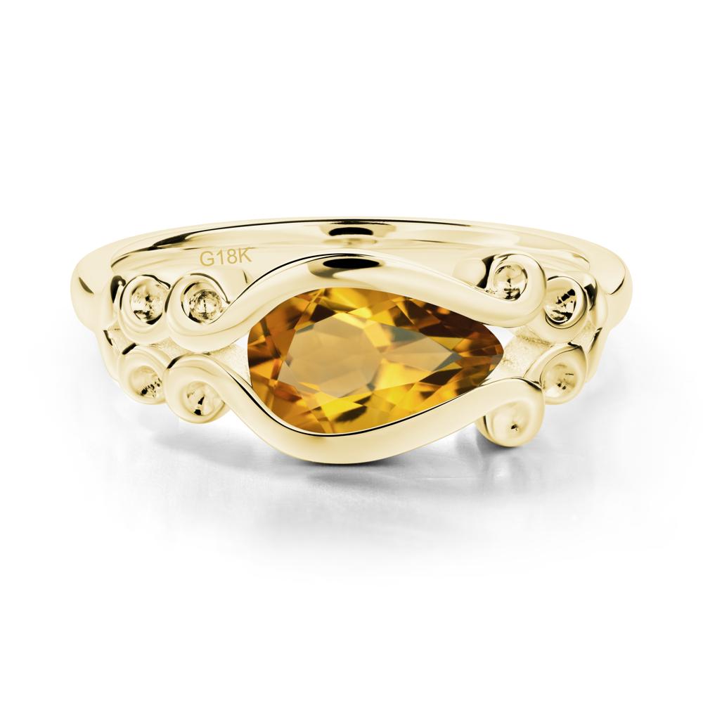 Pear Shaped Citrine Scroll Ring - LUO Jewelry #metal_18k yellow gold