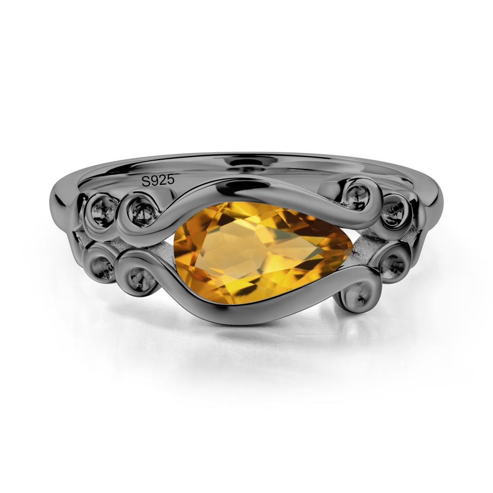 Pear Shaped Citrine Scroll Ring - LUO Jewelry #metal_black finish sterling silver
