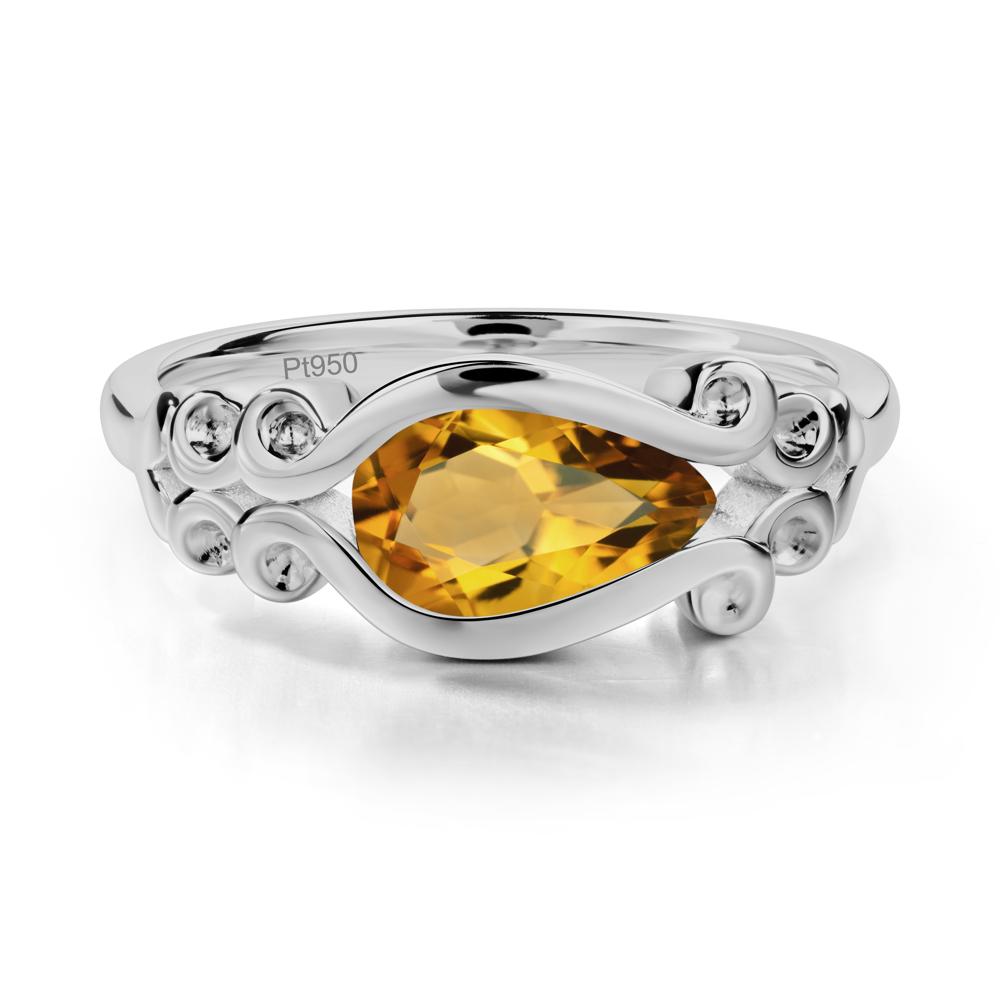 Pear Shaped Citrine Scroll Ring - LUO Jewelry #metal_platinum