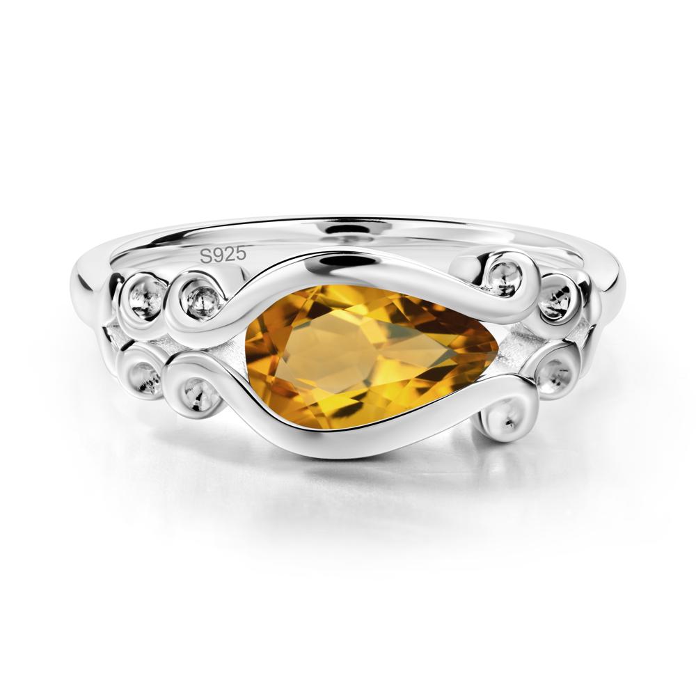 Pear Shaped Citrine Scroll Ring - LUO Jewelry #metal_sterling silver