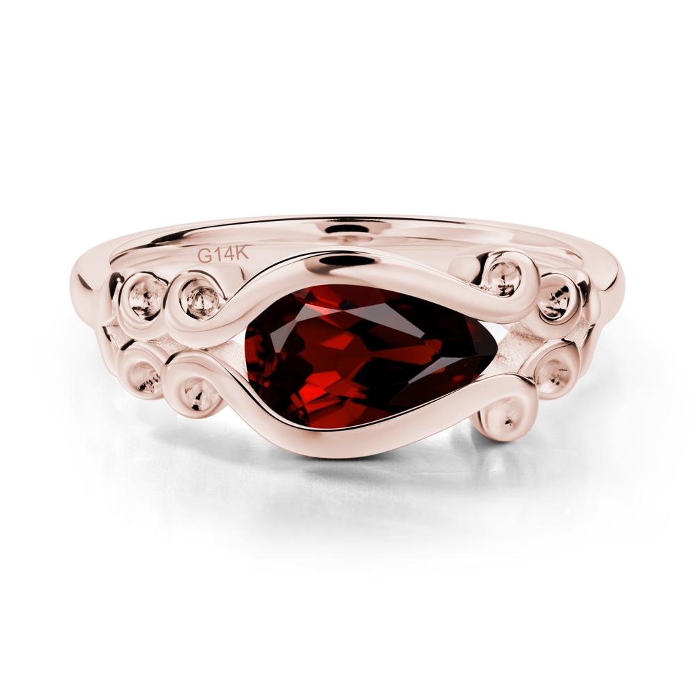 Pear Shaped Garnet Scroll Ring - LUO Jewelry #metal_14k rose gold