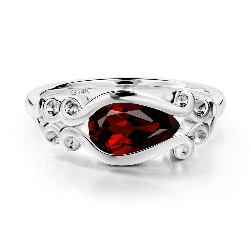 Pear Shaped Garnet Scroll Ring - LUO Jewelry #metal_14k white gold