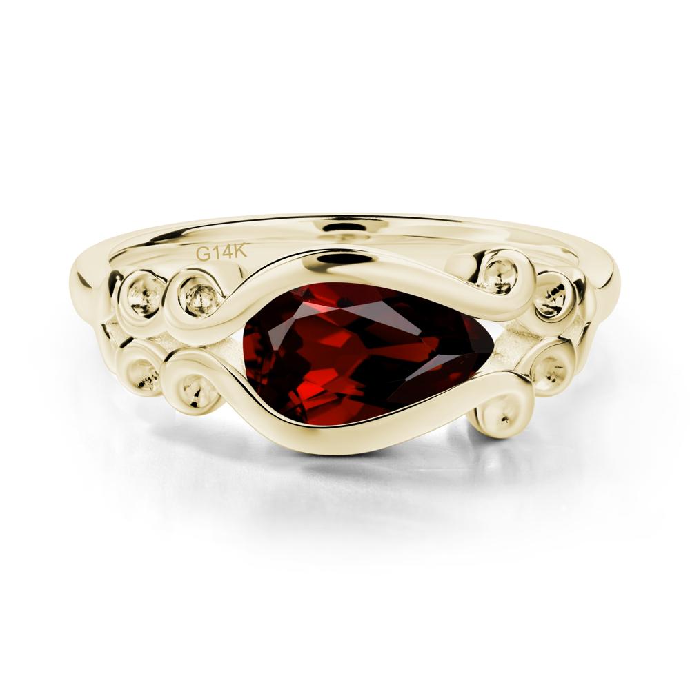 Pear Shaped Garnet Scroll Ring - LUO Jewelry #metal_14k yellow gold