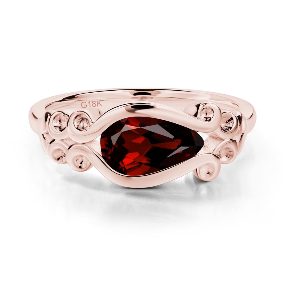Pear Shaped Garnet Scroll Ring - LUO Jewelry #metal_18k rose gold