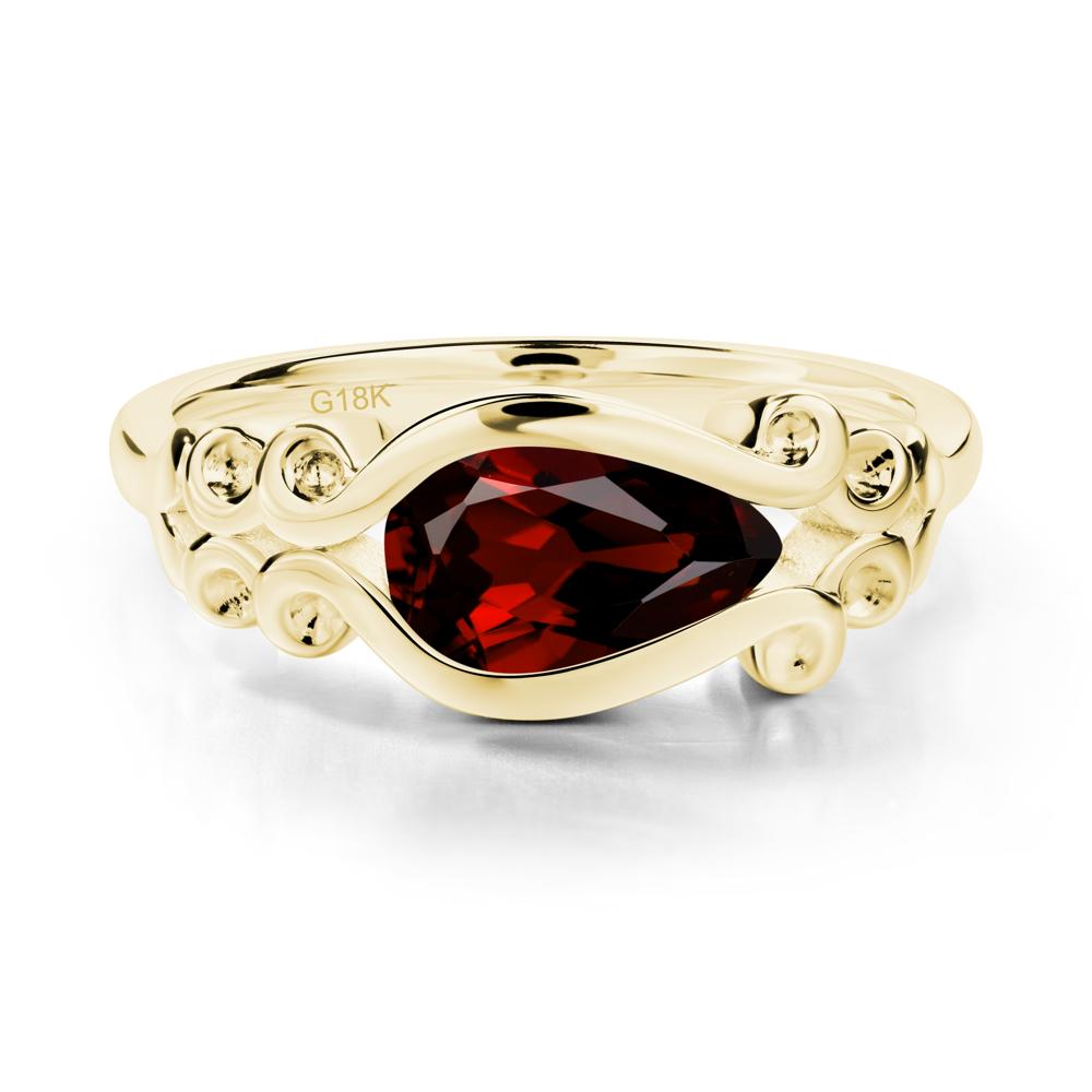 Pear Shaped Garnet Scroll Ring - LUO Jewelry #metal_18k yellow gold