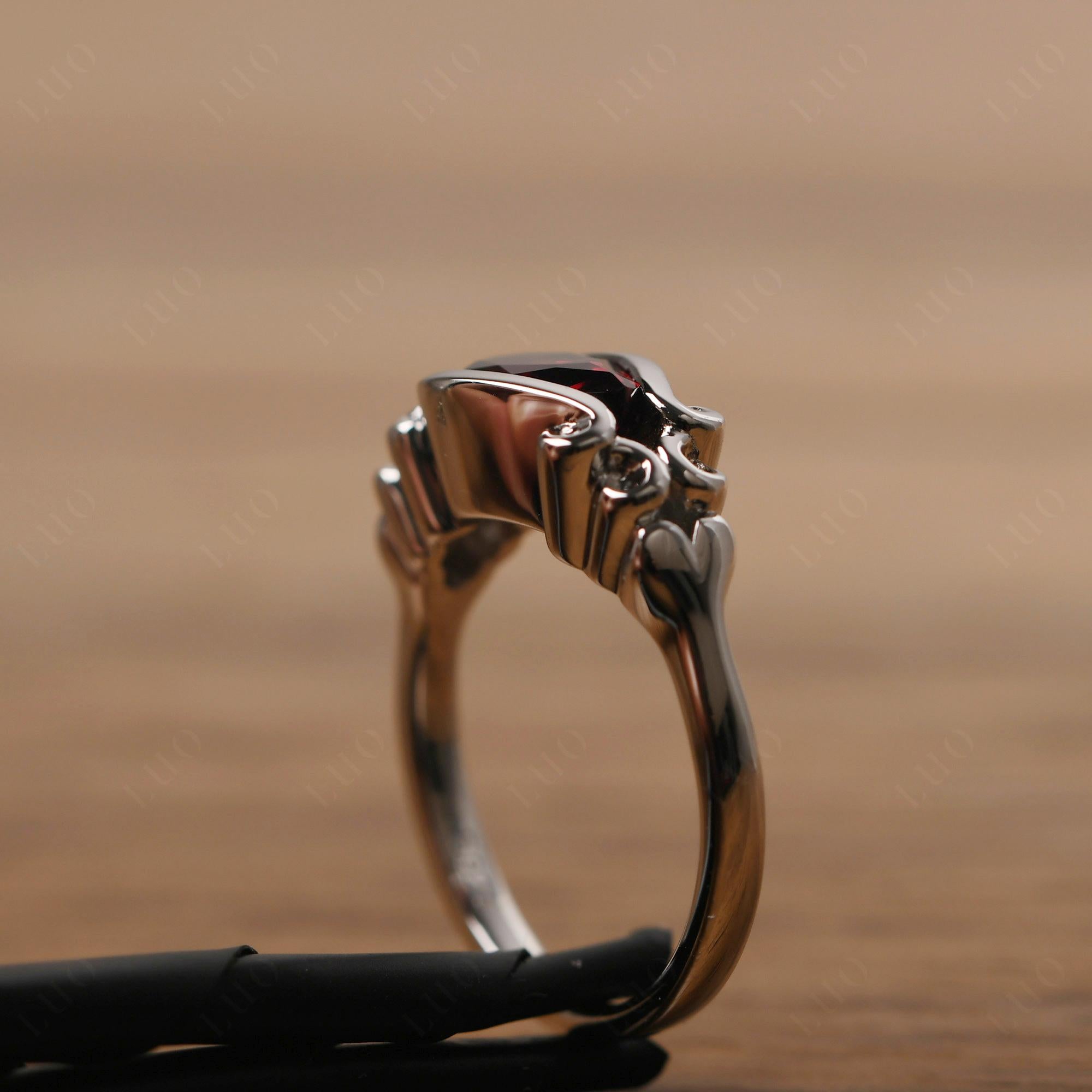 Pear Shaped Garnet Scroll Ring - LUO Jewelry