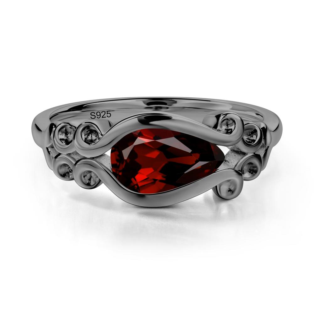Pear Shaped Garnet Scroll Ring - LUO Jewelry #metal_black finish sterling silver