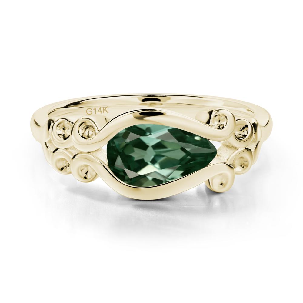Pear Shaped Green Sapphire Scroll Ring - LUO Jewelry #metal_14k yellow gold