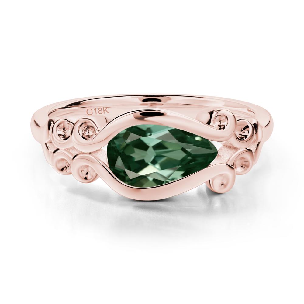 Pear Shaped Green Sapphire Scroll Ring - LUO Jewelry #metal_18k rose gold