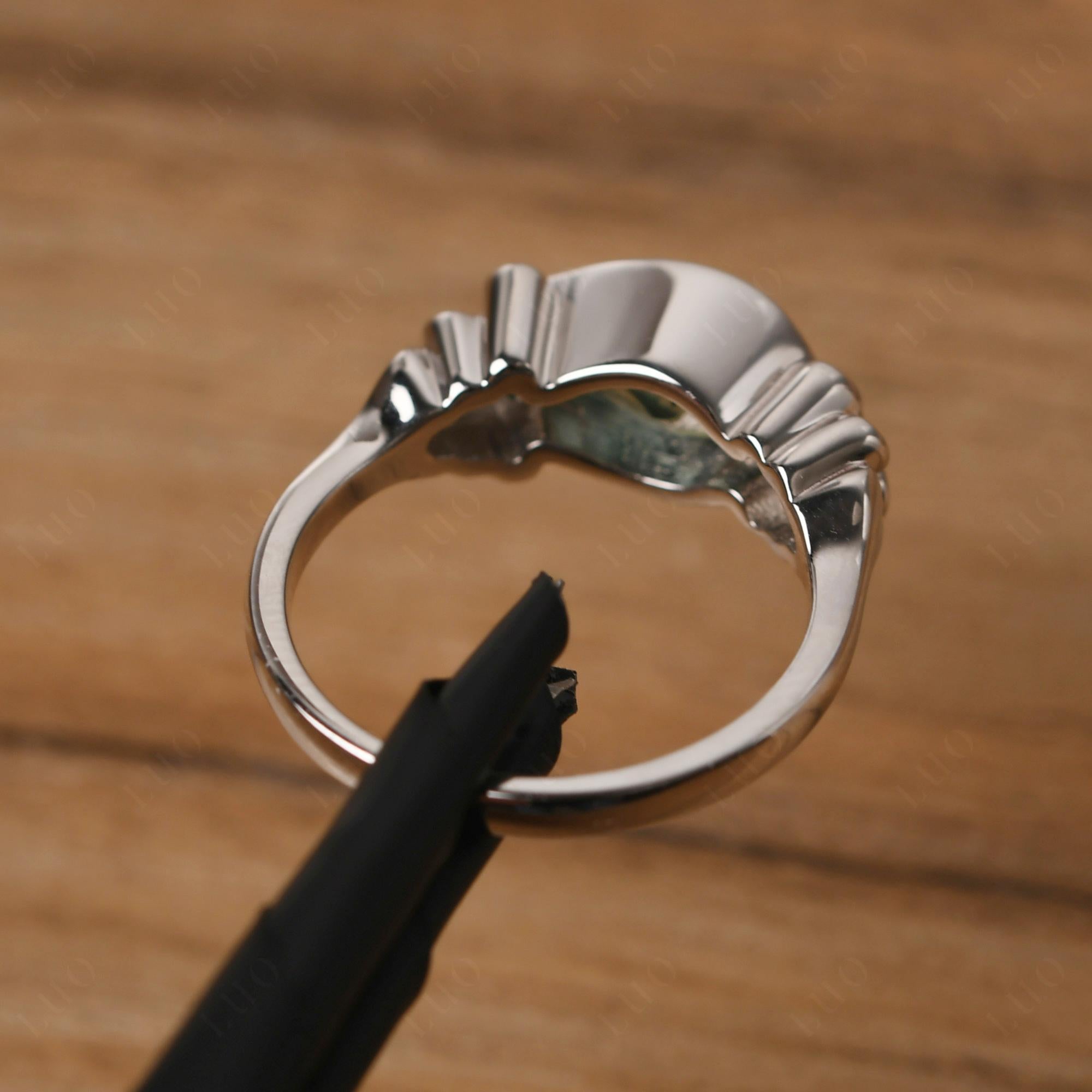 Pear Shaped Green Sapphire Scroll Ring - LUO Jewelry