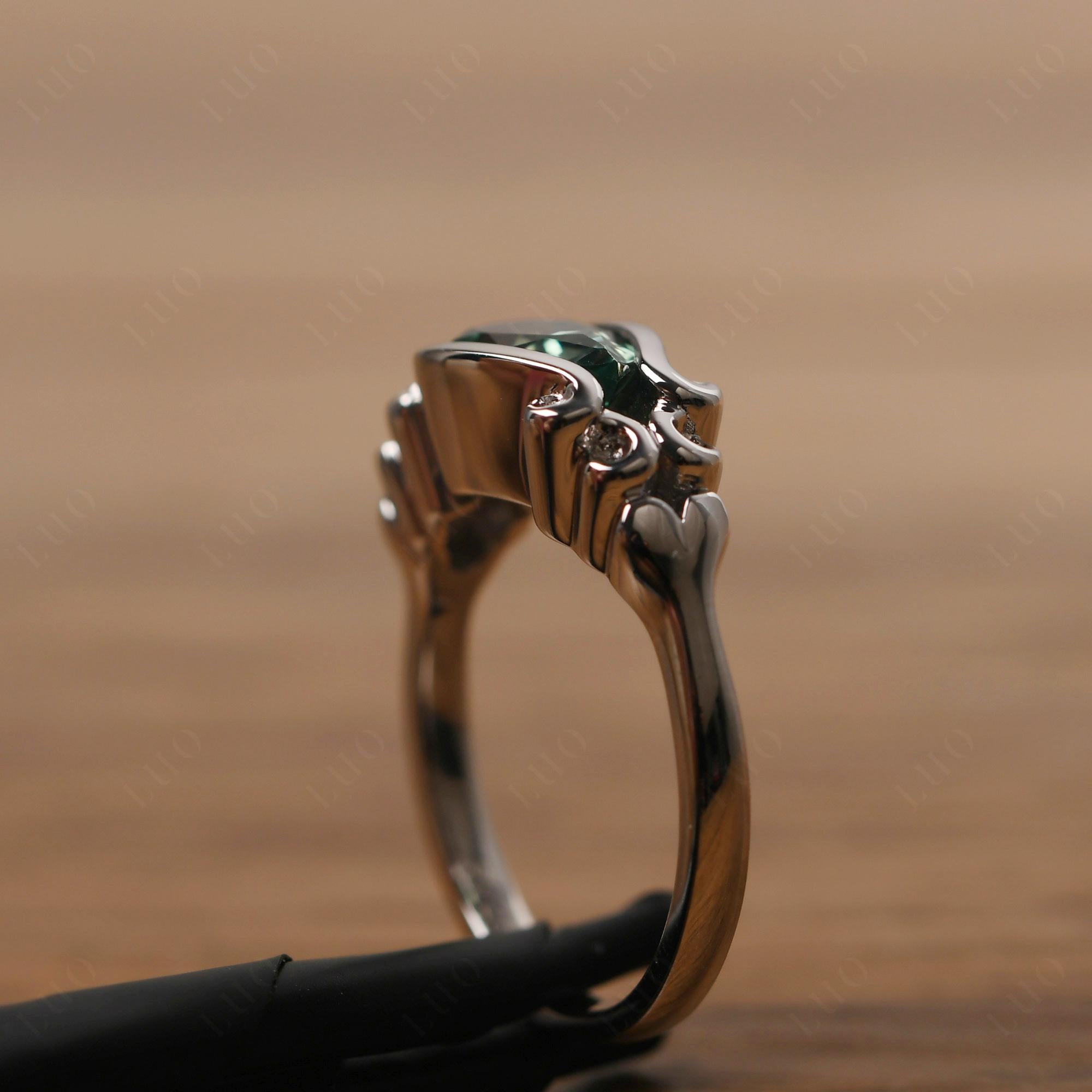 Pear Shaped Green Sapphire Scroll Ring - LUO Jewelry