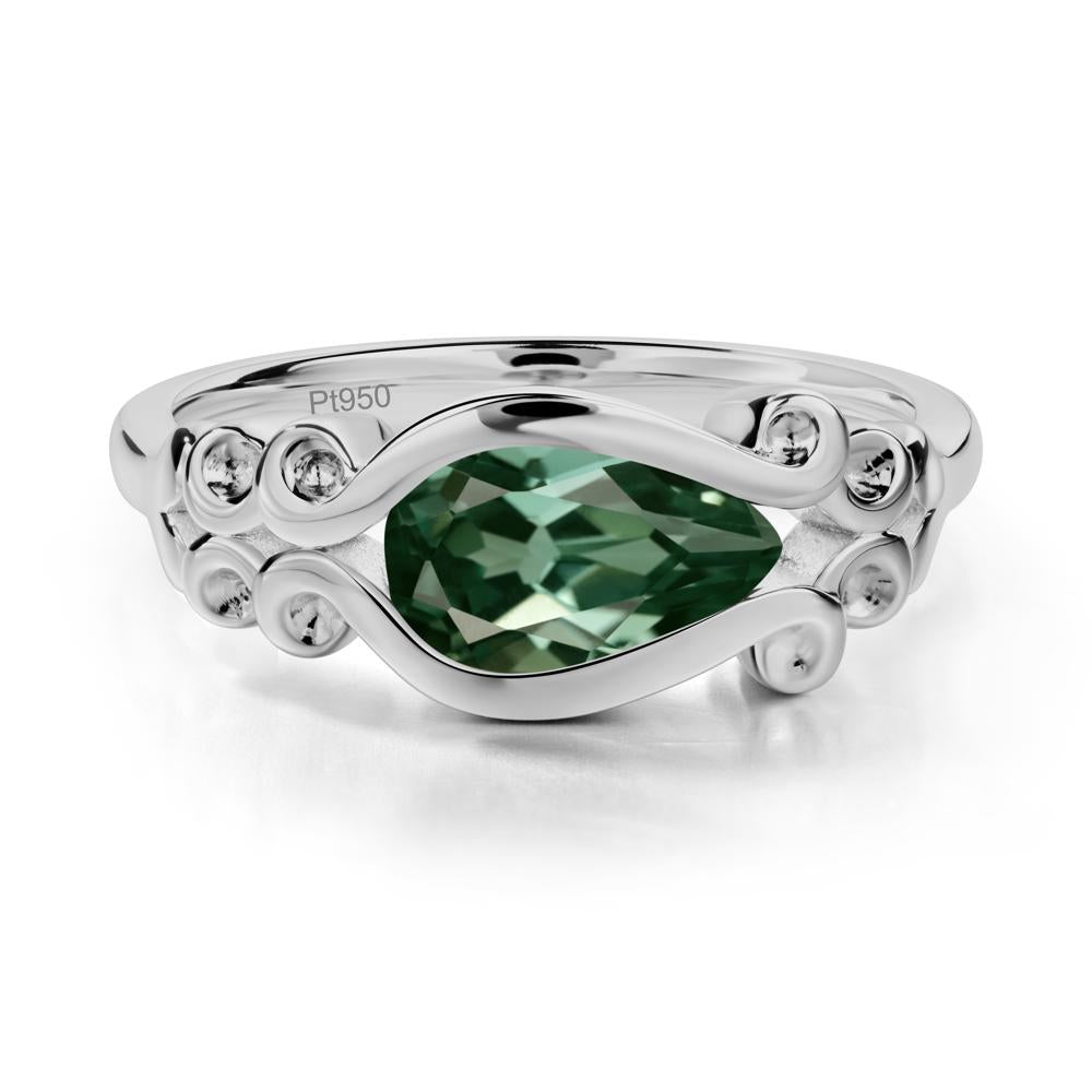 Pear Shaped Green Sapphire Scroll Ring - LUO Jewelry #metal_platinum