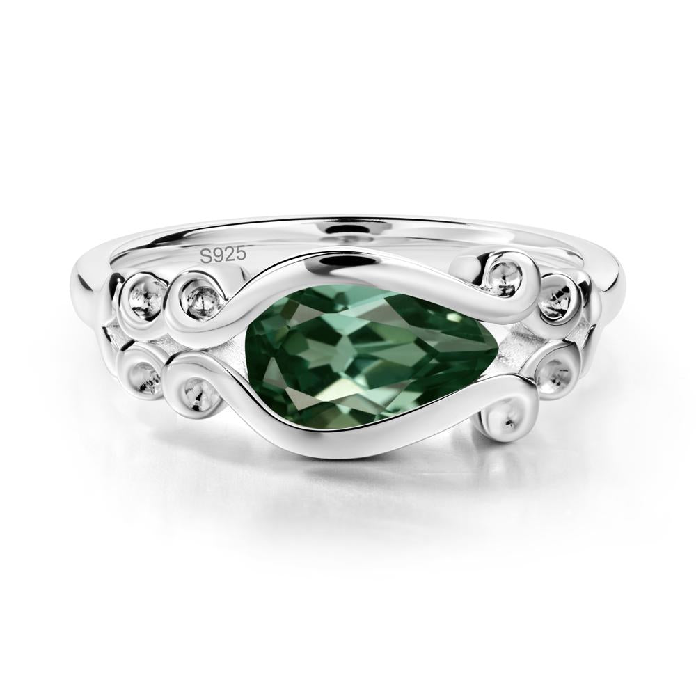 Pear Shaped Green Sapphire Scroll Ring - LUO Jewelry #metal_sterling silver